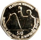 50 Pence - Elizabeth II (Couple in gown and uniform waving)